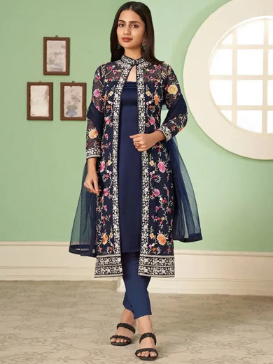 Enchanting Blue Embroidered Georgette Party Wear Salwar Kameez