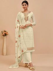 Alluring Light Yellow Hand Work Georgette Festive Wear Salwar Kameez