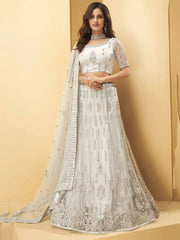 Grey Mirror Work Net Wedding Wear Lehenga Choli