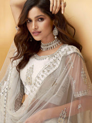 Grey Mirror Work Net Wedding Wear Lehenga Choli