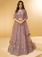 Pink Mirror Work Net Wedding Wear Lehenga Choli