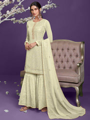 Lovable Lemon Yellow Thread Embroidery Georgette Top With Sharara