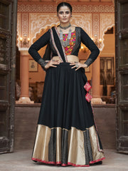 Alluring Black Embroidered Rayon Navratri Lehenga Choli With Dupatta - Ethnic Plus In
