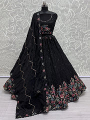 Alluring Black Sequins Chinon Sangeet Wear Lehenga Choli With Dupatta - Ethnic Plus In