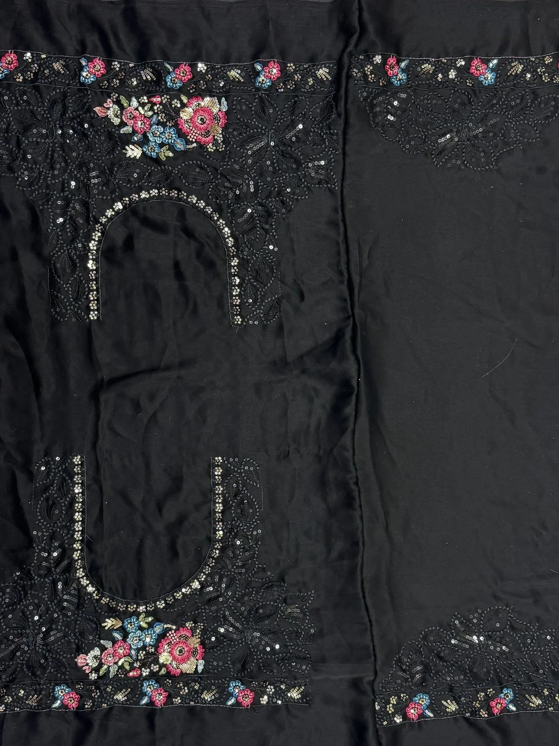 Black ethnic kurti with floral embroidery and sequin detailing for women
