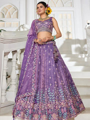 Alluring Lavender Tissue Party Wear Lehenga Choli With Dupatta - Ethnic Plus In
