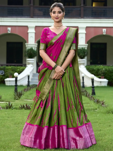 Alluring Pink Shibori Print Silk Traditional Lehenga Choli With Dupatta - Ethnic Plus In