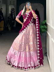 Alluring Pink Zari Weaving Silk Traditional Half Saree Lehenga - Ethnic Plus In