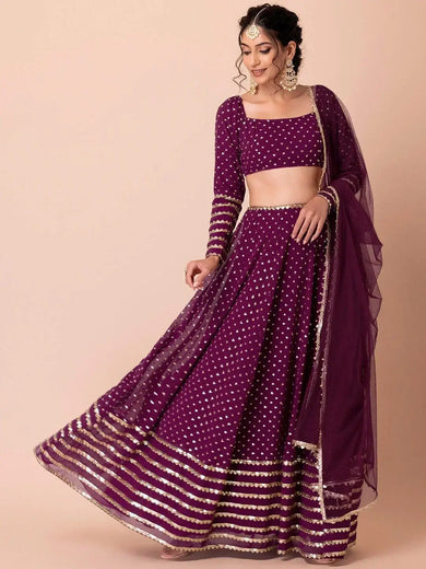 Alluring Purple Sequins Georgette Bridesmaid Lehenga Choli With Dupatta - Ethnic Plus In