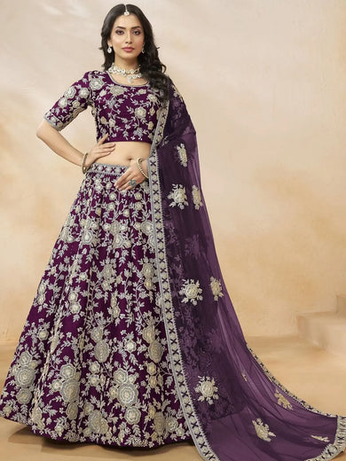 Alluring Purple Silk Wedding Wear Lehenga Choli With Dupatta - Ethnic Plus In