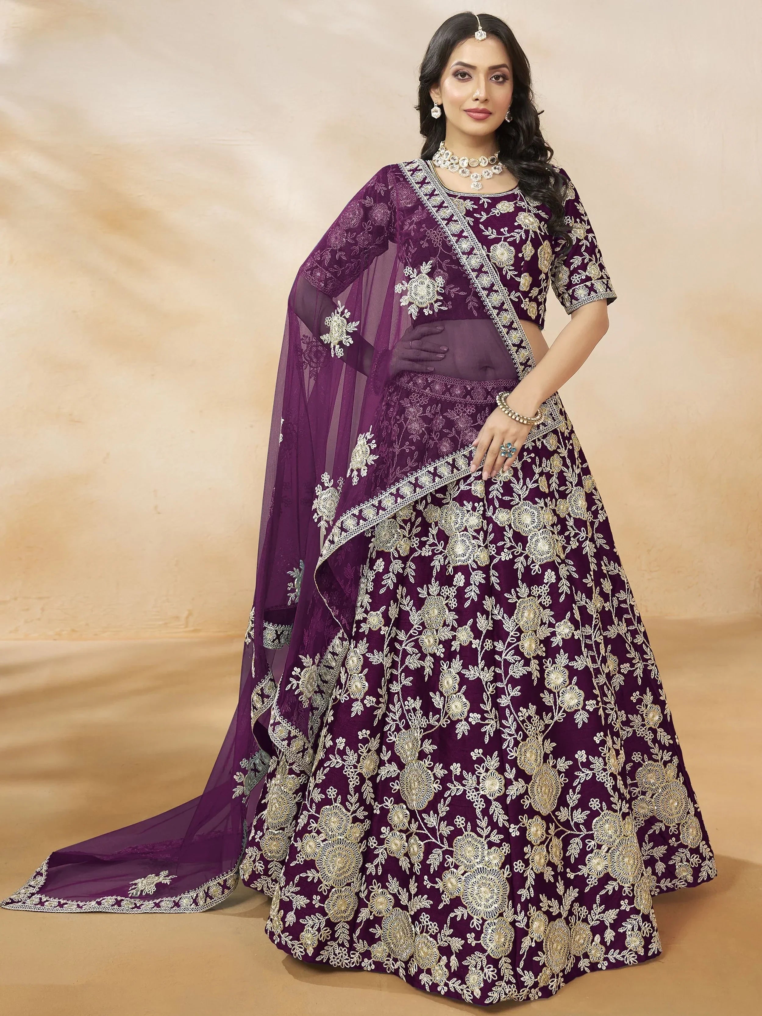 Alluring Purple Silk Wedding Wear Lehenga Choli With Dupatta - Ethnic Plus In