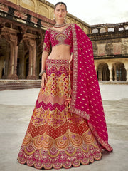 Alluring Rani Pink Embroidered Banarasi Silk Wedding Wear Lehenga Choli - Ethnic Plus In