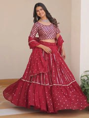 Alluring Red Sequins Georgette Festival Wear Lehenga Choli With Dupatta - Ethnic Plus In