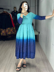 Alluring Sky Blue Cotton Traditional Chikankari Gown - Ethnic Plus In