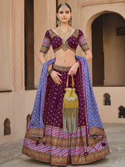 Alluring Wine Foil Printed Silk Wedding Lehenga Choli With Dupatta - Ethnic Plus In