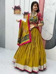 Alluring Yellow Pure Cotton Bandhani Print Navratri Wear Lehenga Choli - Ethnic Plus In