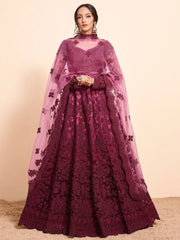Magnetic Magenta Thread Work Net Designer Lehenga Choli With Dupatta