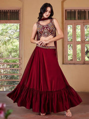 Stunning Maroon Georgette Wedding Wear Lehenga Choli With Dupatta