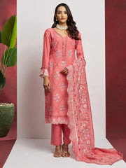 Fascinating Peach Embroidered Organza Festival Wear Pant Suit