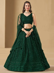 Amazing Bottle Green Sequins Work Georgette Mehendi Wear Lehenga Choli - Ethnic Plus In
