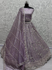 Amazing Lavender Embroidered Net Bridesmaid Lehenga Choli - Ethnic Plus In