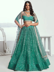 Amazing Rama Color Embroidered Net Engagement Wear Lehenga Choli - Ethnic Plus In