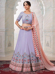 Amazing Lilac Floral Embroidered Georgette Festival Wear Lehenga Choli