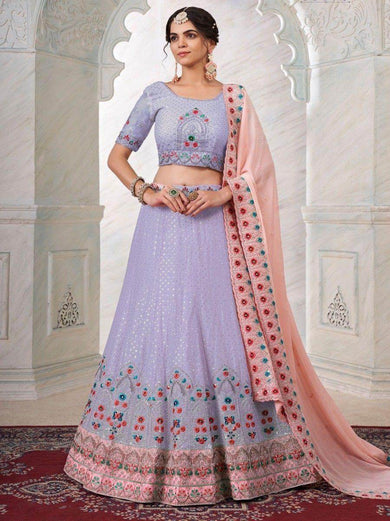 Amazing Lilac Floral Embroidered Georgette Festival Wear Lehenga Choli