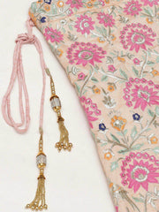 Peach-Coloured & Pink Embroidered Semi-Stitched Myntra Lehenga & Unstitched Blouse with Dupatta