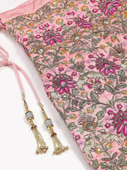 Peach & Golden Semi-Stitched Myntra Bridal Lehenga & Unstitched Blouse with Dupatta