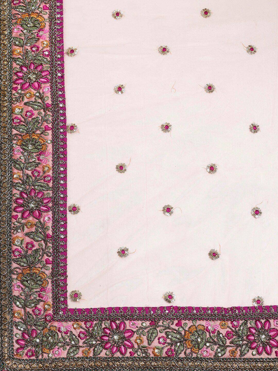 Pink ethnic dupatta with floral embroidery and sequin embellishments, perfect for Indian wear