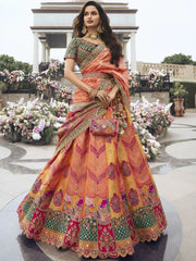 Appealing Peach Embroidered Silk Wedding Lehenga Choli With Dupatta - Ethnic Plus In