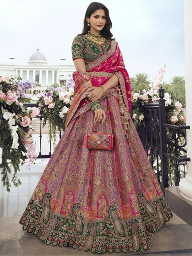 Appealing Purple Embroidered Silk Bridal Lehenga Choli With Dupatta - Ethnic Plus In