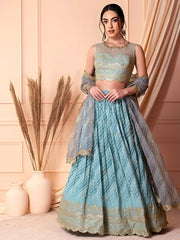 Wonderful Light Blue Sequins Georgette Reception Wear Lehenga Choli