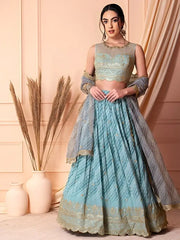 Wonderful Light Blue Sequins Georgette Reception Wear Lehenga Choli
