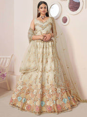 Beautiful Off-White Thread Work Net Designer Lehenga Choli