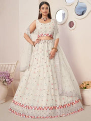 Stunning Off-Whiite Sequins Net Traditional Lehenga Choli With Dupatta