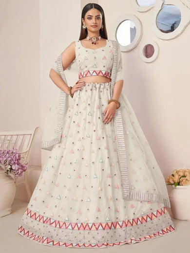 Stunning Off-Whiite Sequins Net Traditional Lehenga Choli With Dupatta