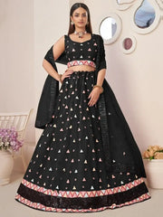 Charming Black Thread Work Net Reception Wear Lehenga Choli