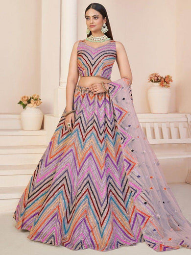 Precious Lavender Sequins Net Engagement Wear Lehenga Choli