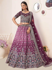 Lovable Wine Thread Work Satin Wedding Wear Lehenga Choli