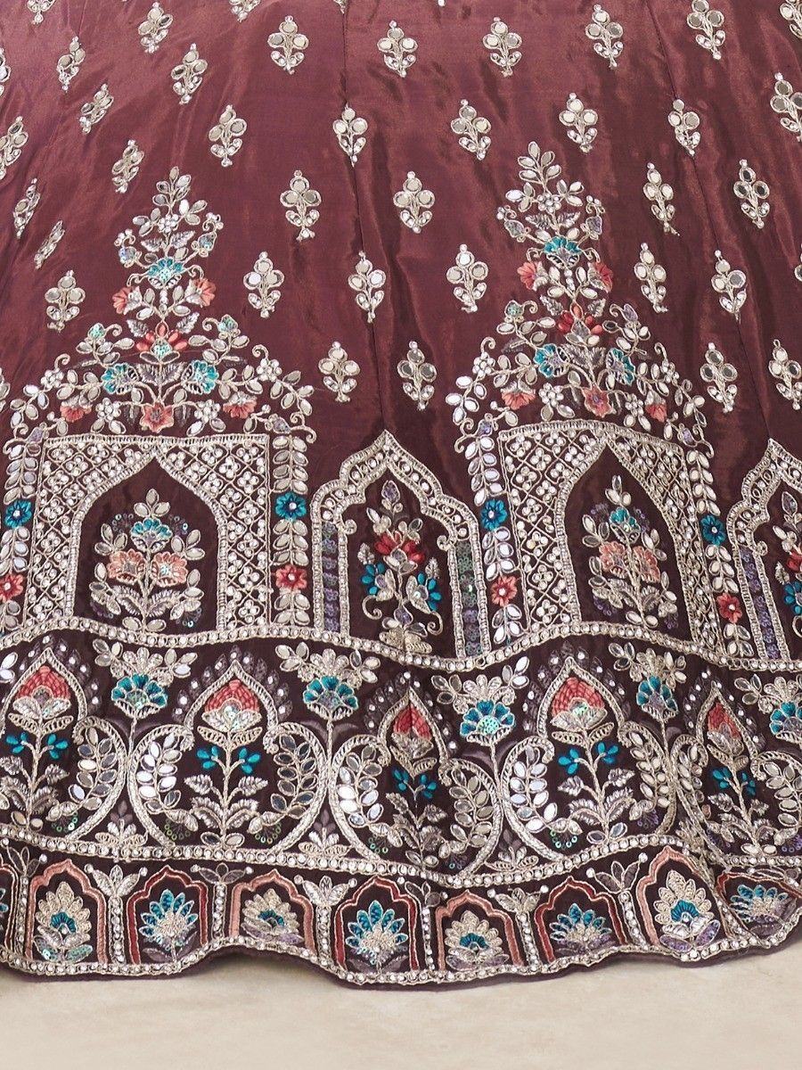 Beautiful Maroon Stone Work Satin Designer Lehenga Choli
