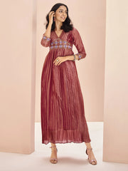 Woman in stylish mauve ethnic gown with embroidered details, Ethnic Plus Indian wear