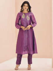 Astonishing Purple Embroidered Organza Event Wear Pant Suit