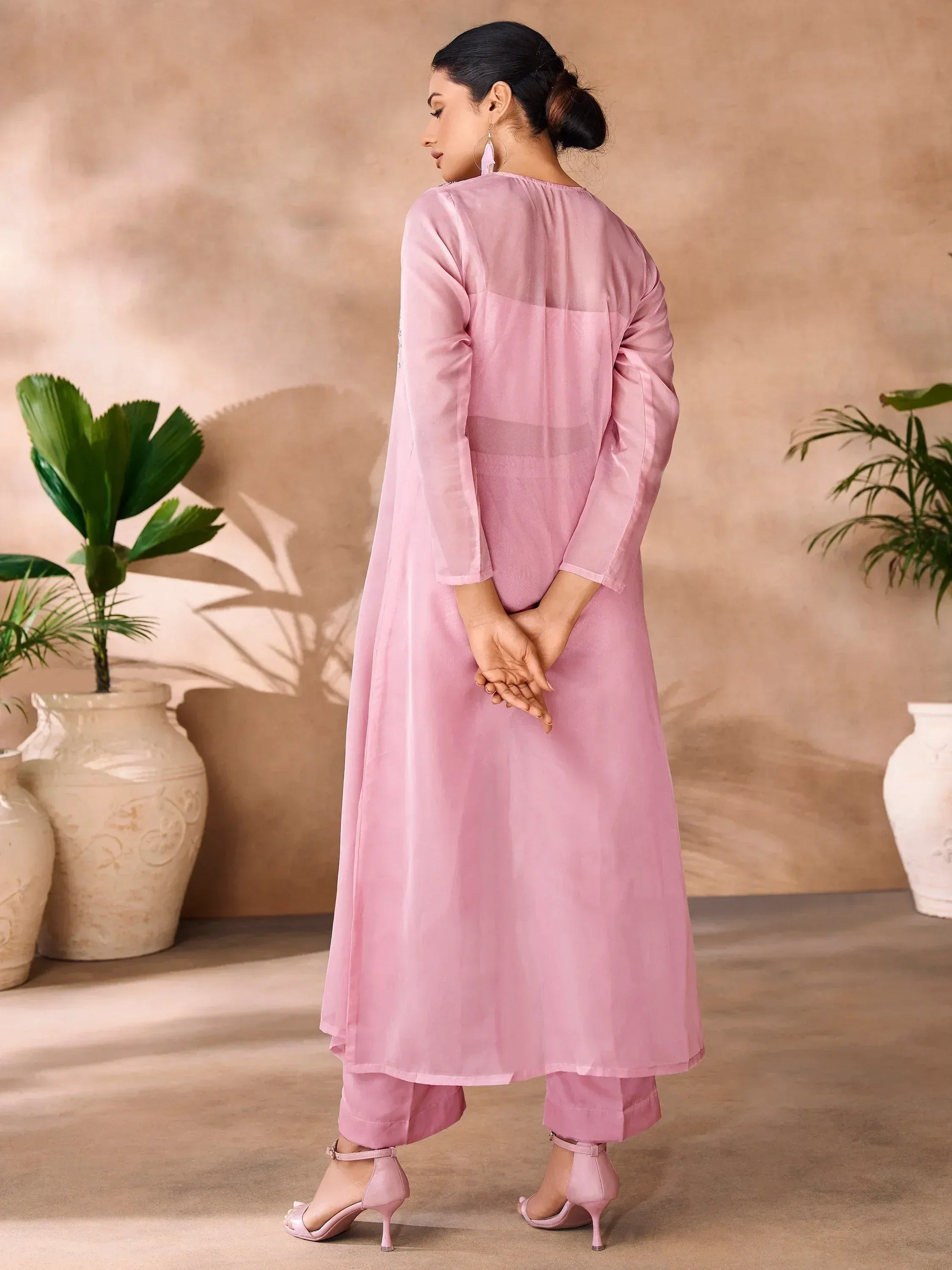 Pink ethnic kurta set with palazzo pants, perfect for Indian wear occasions