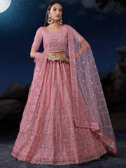 Fascinating Pink Sequins Net Engagement Wear Lehenga Choli