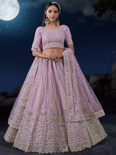 Wonderful Lavender Sequins Georgette Bridesmaid Lehenga Choli