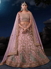 Precious Pink Sequins Net Wedding Lehenga Choli With Dupatta