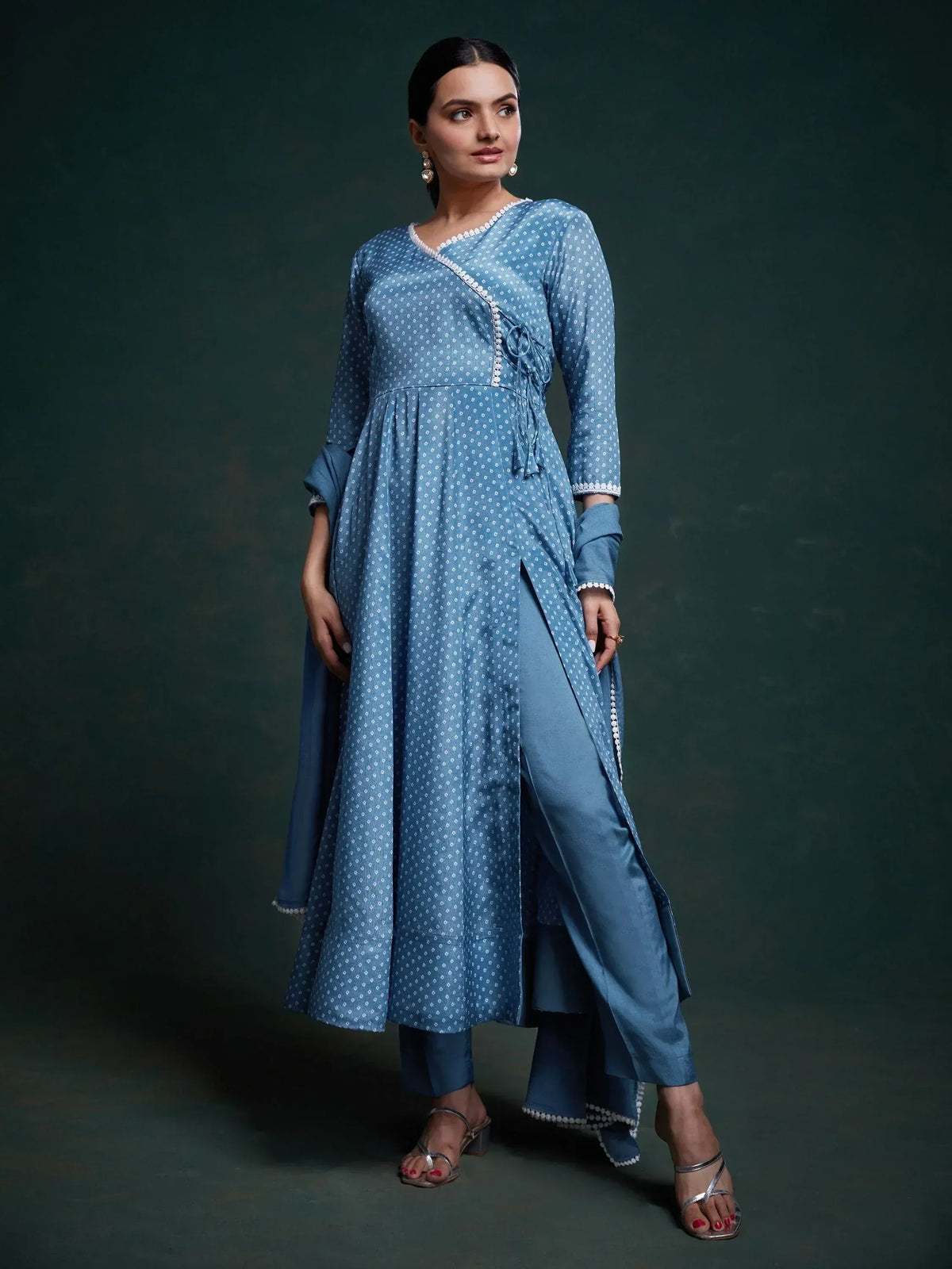 Blue printed ethnic kurta with palazzo pants, perfect for Indian festive wear or daily styling