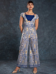 Gorgeous Navy Blue Digital Printed Linen Party Wear Jumpsuit